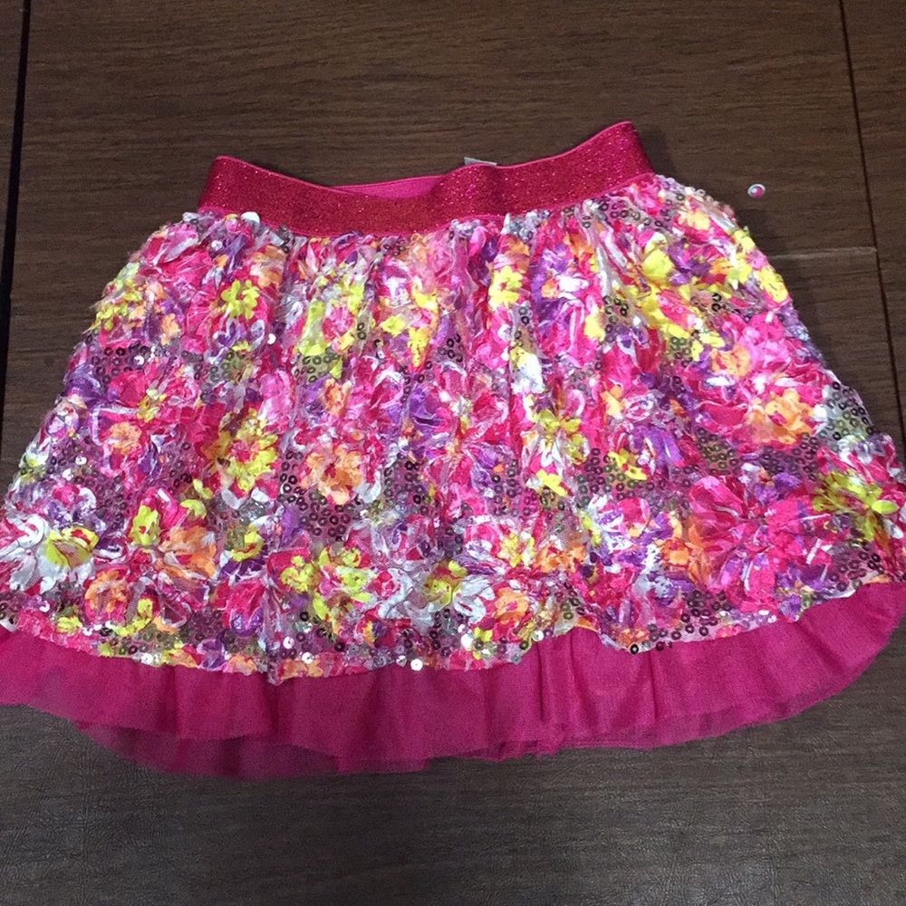 🐣+$1 JUSTICE GIRLS 8 Pink Floral and Sequin Skirt
